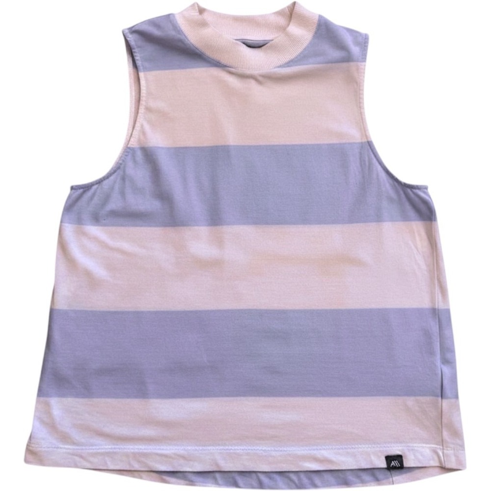 Andrew Marc Sport Rugby Stripe Tank Top S Blue White Coastal Preppy EUC